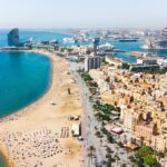 Aerial view of la Barceloneta Beach in the city of Barcelona