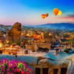 Goreme town on sunset in Cappadocia, Central Anatolia,Turkey