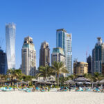 Panoramic view of famous skyscrapers and jumeirah beach