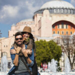 Young tourists in front of Hagia Sophia in Istanbul, Sultanahmet
